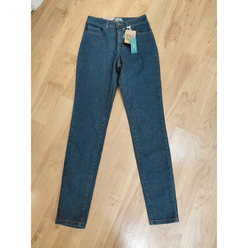 LL Bean True Shape Classic Fit Skinny Jeans Rinsed Blue 507464 Womens 4 Tall NWT
